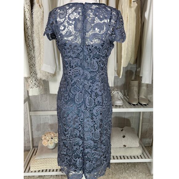 J S Collections Womens Size 8 Periwinkle Blue Lace Overlay Sheath Dress #0381 - Picture 4 of 15